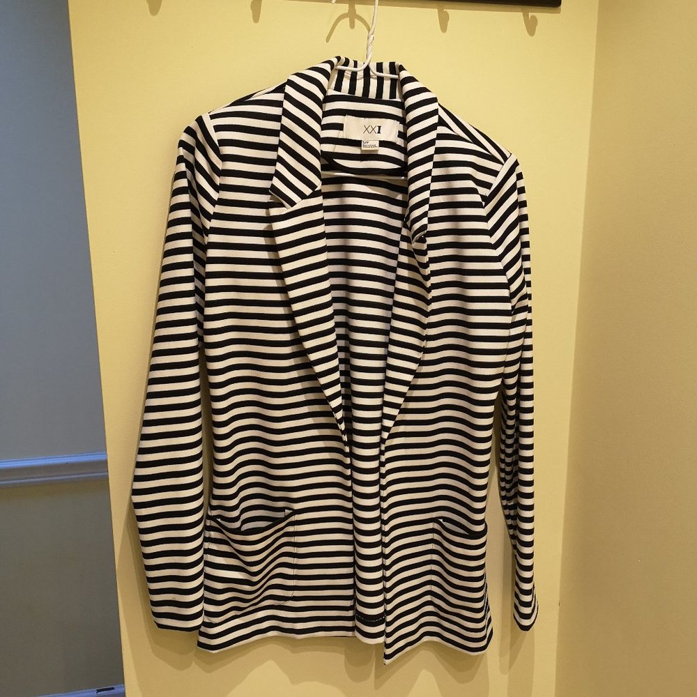 Forever XXI black and white stripe casual blazer